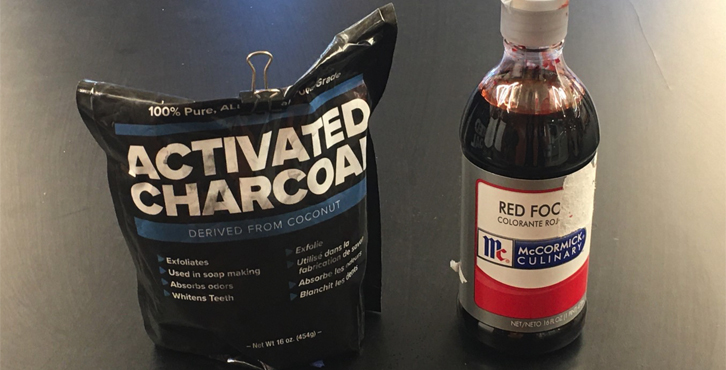 activated charcoal and red dye