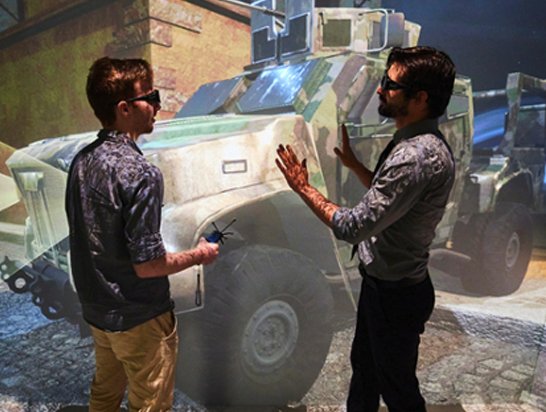 The Rowan team has created a virtual environment with photo-realistic visuals, including a tactical vehicle and multiple terrain options.